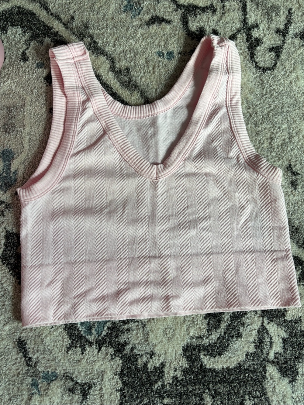 Light Pink Ribbed Chevron Crop Tank - Picture 2 of 2